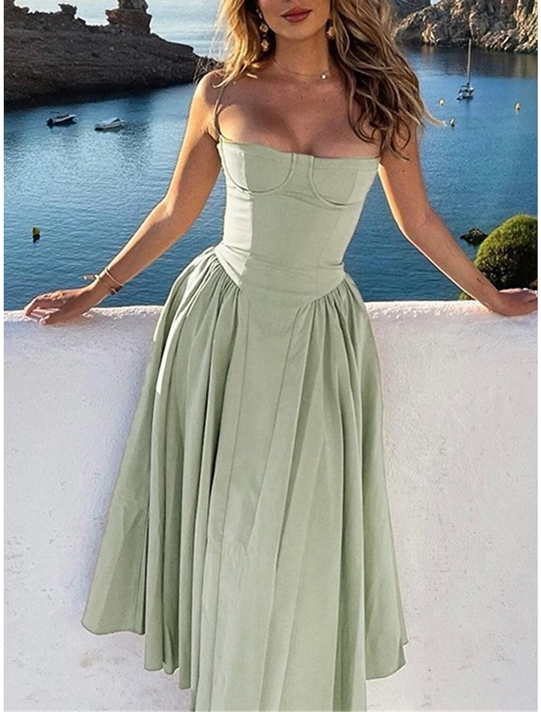 Luolandi Women's Party Dress Cocktail Dress Wedding Guest Dress Midi Dress Black Yellow Light Green Sleeveless Plain Ruched Summer Spring Fall Spaghetti Strap Elegant